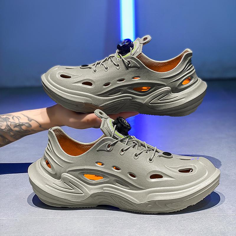 

Hole shoes men s summer 2025 new outdoor wear beach thick sole heightening non-slip driving bag head sandals breathable 45 серый