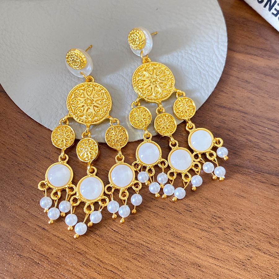 Resin Round Flower Tassel Earring for Women High-end Drop Earring Medieval Style Personalized Fashion Luxury Designer Zircon