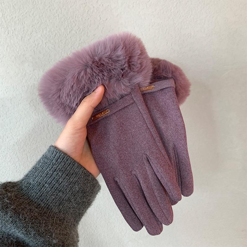 Warm gloves winter women's fleece thickened cute windproof plush cotton gloves riding driving cold