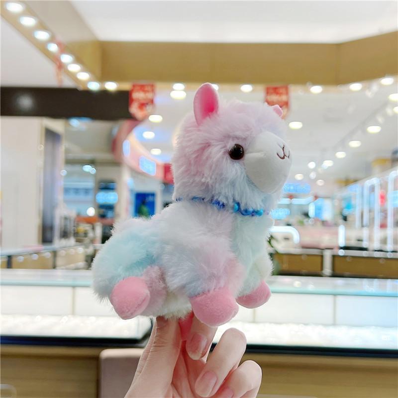 Fluffy Gradient Stuffed Alpaca Keychain Plush Durable Metal Clasp Cute Bag Charm for Daily Wear Accessory