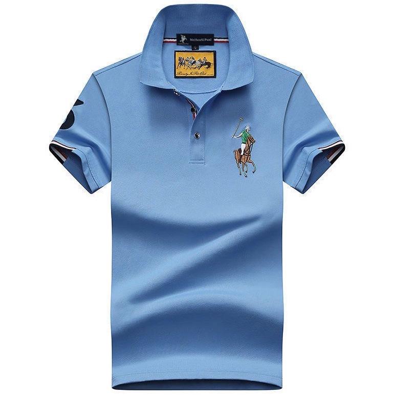 Authentisches Paul Herren Kurzarm-Polo mit Pferdelogo, gesticktem Kragen, Übergröße lockere Passform