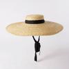 Summer New Retro Fashion Big Eaves Straw Tether Flat Top Straw Hat, Beach Travel Sun Protection Flat Top Straw Hat