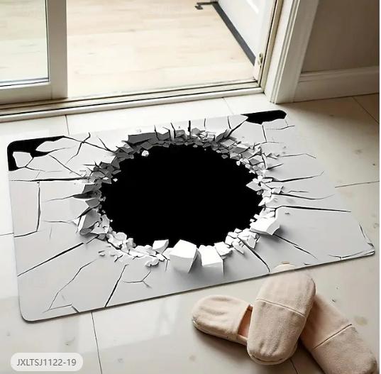 

White Stone Front Door Visual Pad 2D Optical Illusion Mud Door Pad Terrace Porch Peeping Entrance Living Room Office Carpets 40cm x 60cm