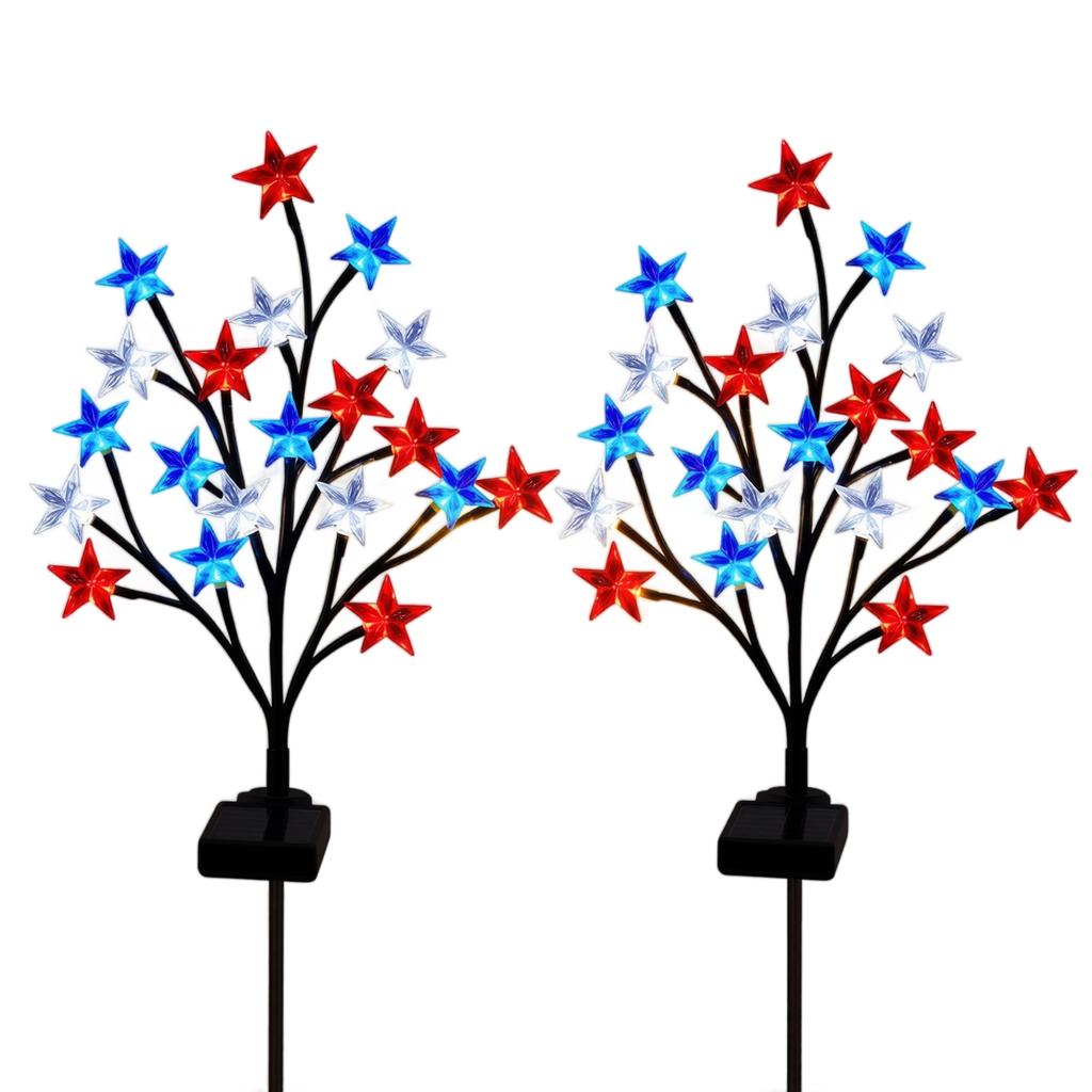 Independence Day Branch Lights – Stake Lights with 1 Panel and 2 Lamps for Garden Decor