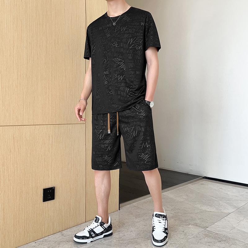

Men s Trendy Summer Casual Sportswear Set - Short Sleeve T-shirt & Shorts Two-Piece Outfit XL чорний
