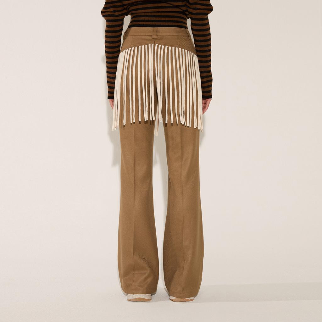 Soltipebeul Net Fringe Slacks [Camel]