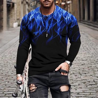 Retro Flame Series 3D-Druck Sommer Herren O-Ausschnitt T-Shirt Lässiges Langarm T-Shirt Übergroßer Pullover Modetrend Herrenbekleidung