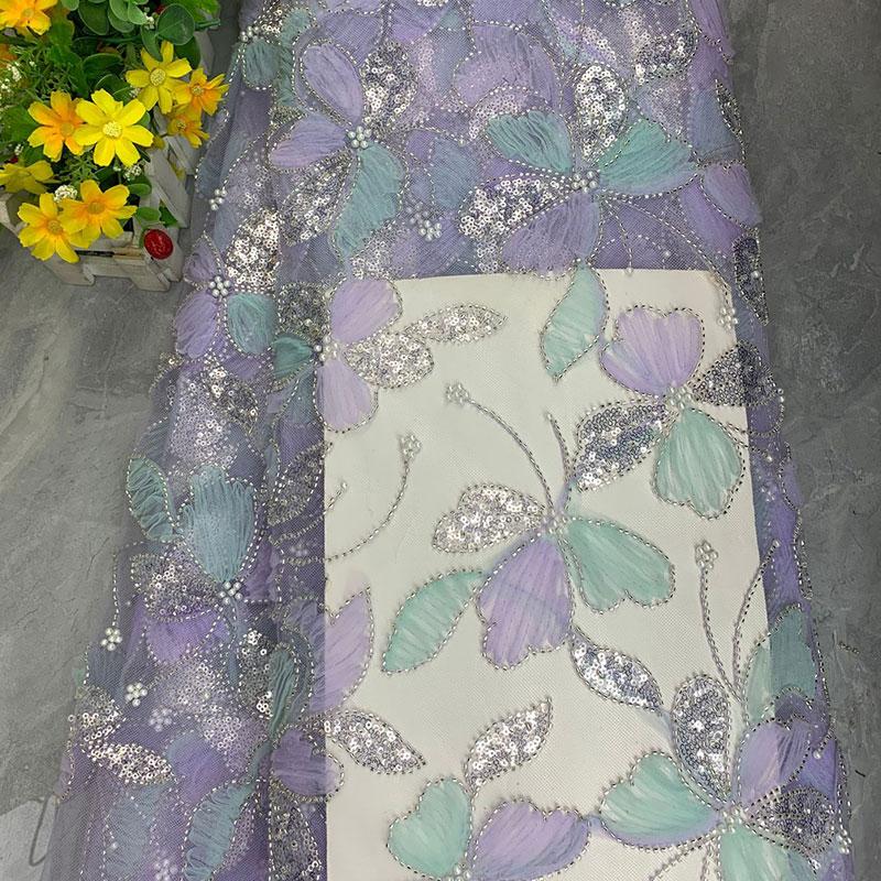 91x130cm Sequin Embroidery Mesh Fabric Exquisite Wedding Dress Embroidery Fabric Handmade DIY Stage Clothing Fabric Accessories