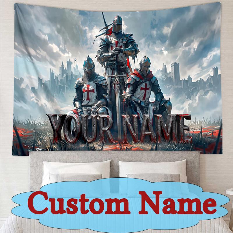 [Custom Name Tapestry]Knights Holy Grail Tapestry Wall Hanging Tapestry for Living Room Bedroom Decor