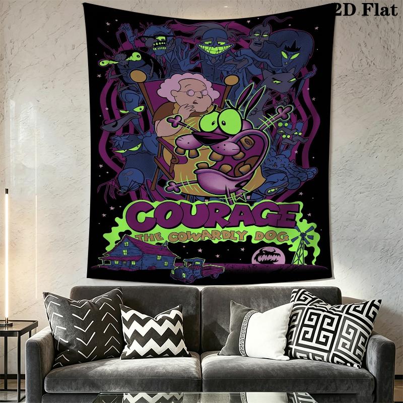 Courage the Cowardly Dog Wall Tapestry Aesthetic Wall Hanging Printed Fabric Blanket Decorative Tapestries for Bedroom Living Room Home Decor