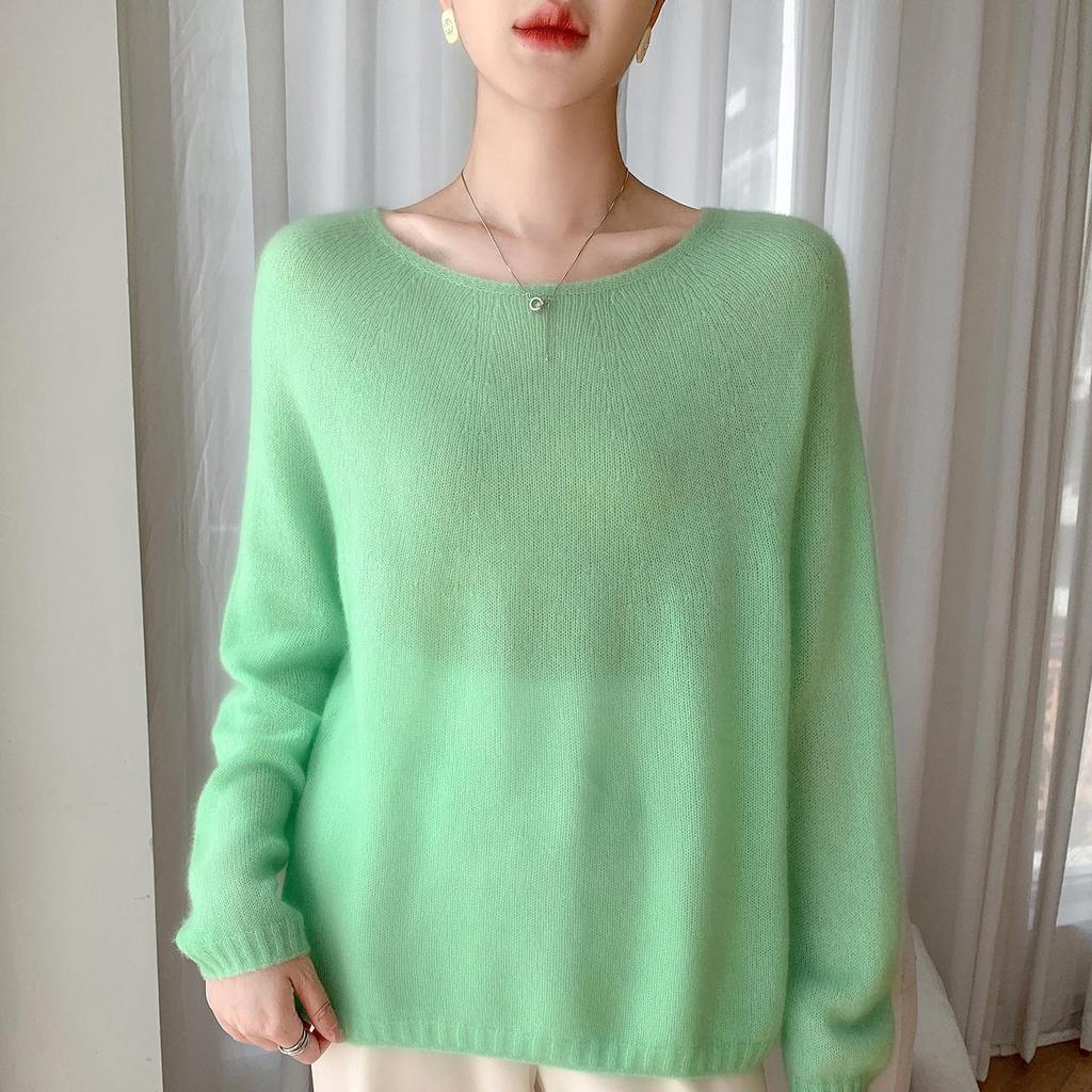 Elegant One-Shoulder Mulberry Silk Cashmere Sweater for Women - Slimming Autumn/Winter Knit Base Layer