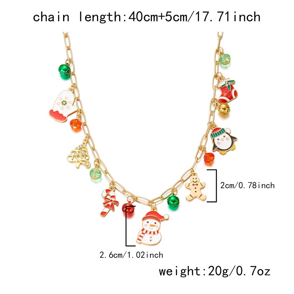 Christmas Style Multi-element Pendant Necklace Gold Snowman Gingerbread Man Necklace Festive Atmosphere Wearing Accessories