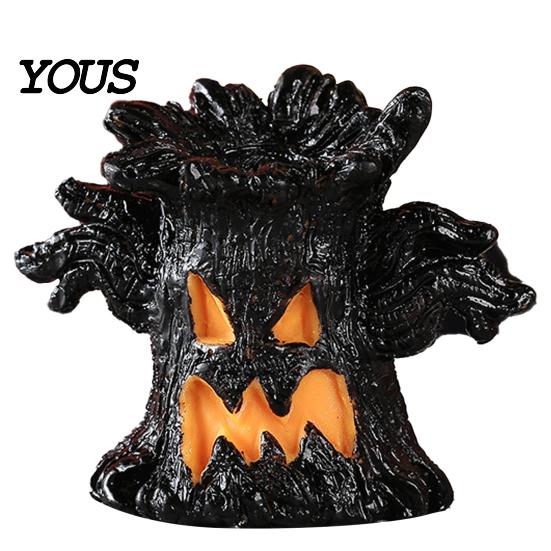 Eerie Tree Bark Lamp Halloween Decoration, Ghost Face Stump Lantern, LED Random Set Glowing Pumpkin Decor, Festival Atmosphere Horror Decoration Resin