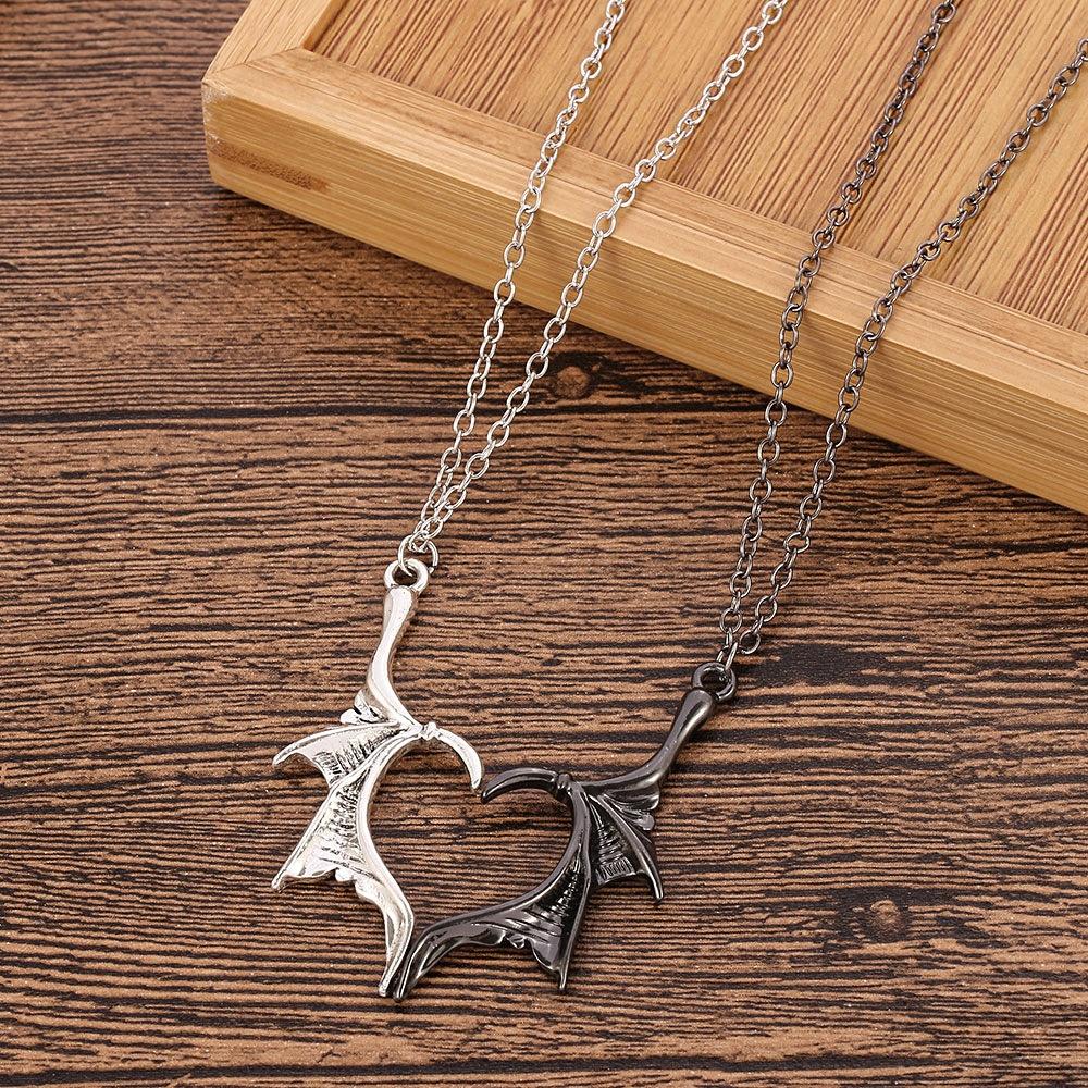 Lovers Jewelry Antiquity Gift Valentines Gift Darkly Wing Heart Necklace Vintage Charm Punk Angel Demon Wing Pendant Necklace