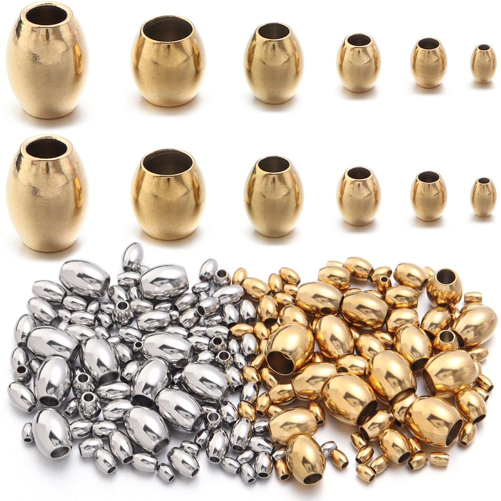 20-50pcs Metal Seed Beads Oval Cylinder Stainless Steel Big Hole Spacer Loose Beads For Jewelry Making DIY Necklace Bracelet