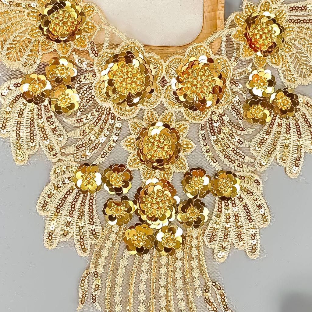 Heavy Industry Luxury Beads Gold Mesh Bottom Embroidery Chest Fake Collar Embroidery Collar Clothing Accessories Decoration