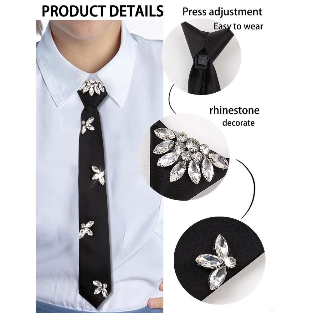 Korean Style Rhinestones Tie Academic Style Decoration Shirt Tie Temperament Long Necktie Women