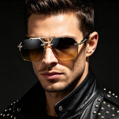 New Metal Double Beam Oversized Frame Sunglasses Luxury Driving Sunglasses Street Style for Trendy Men
