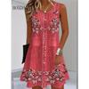 Women Summer Sleeveless Bohemian Dress Fashion Imitate Cowboy Vest Flowers Print Dress Casual Tank Beach Dresses