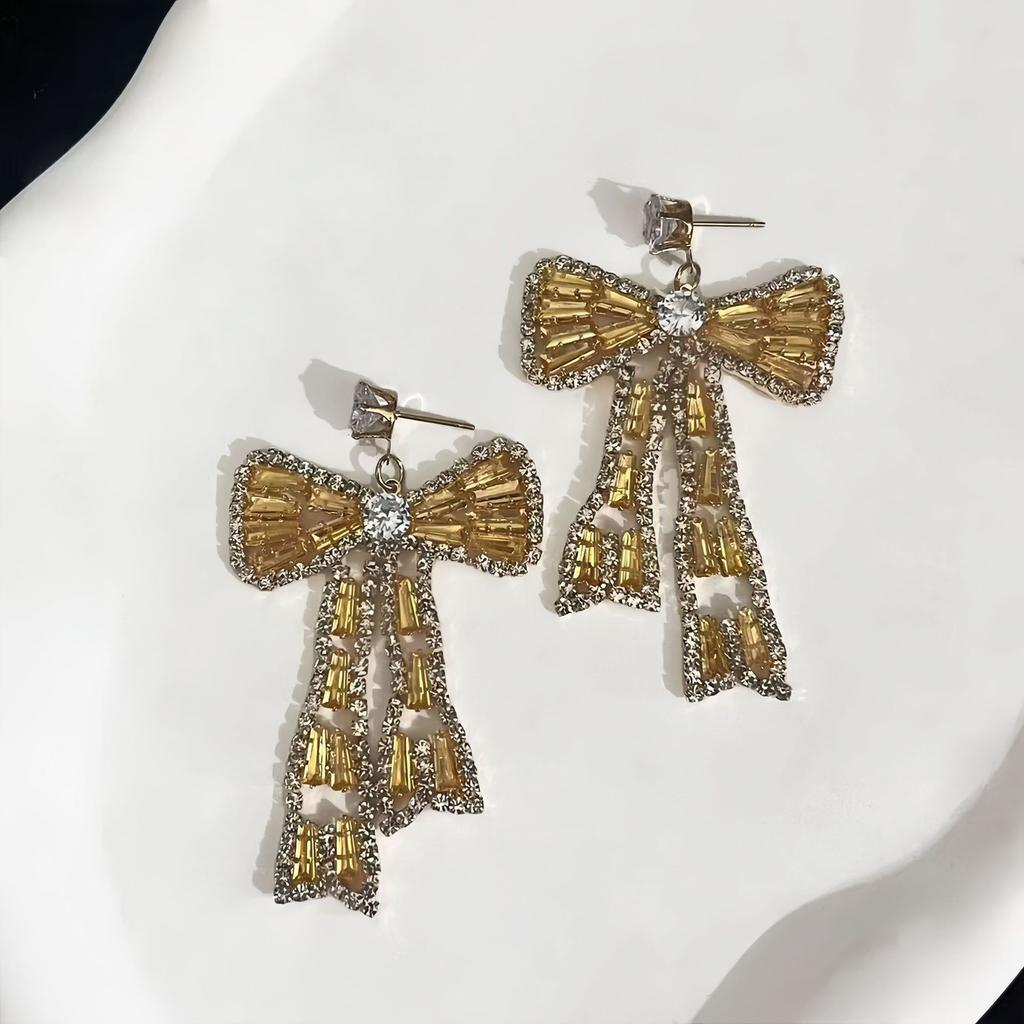 Korean Bow Necklace Ins Full Diamond Tassel Temperament Light Luxury Rhinestone Simple Neck Chain Collarbone Chain Fashion Jewelry