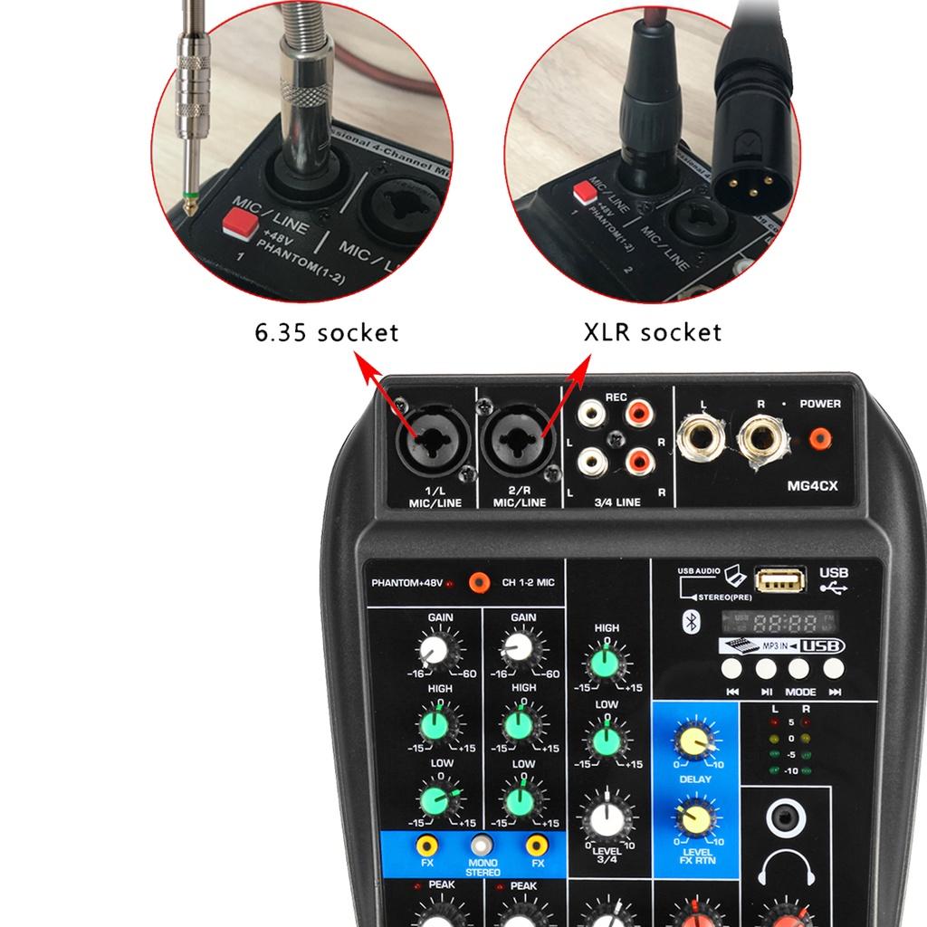 Professional Audio Mixer 4 Channel bluetooth Sound Mixing Console for Home KTV with USB Sound Effects