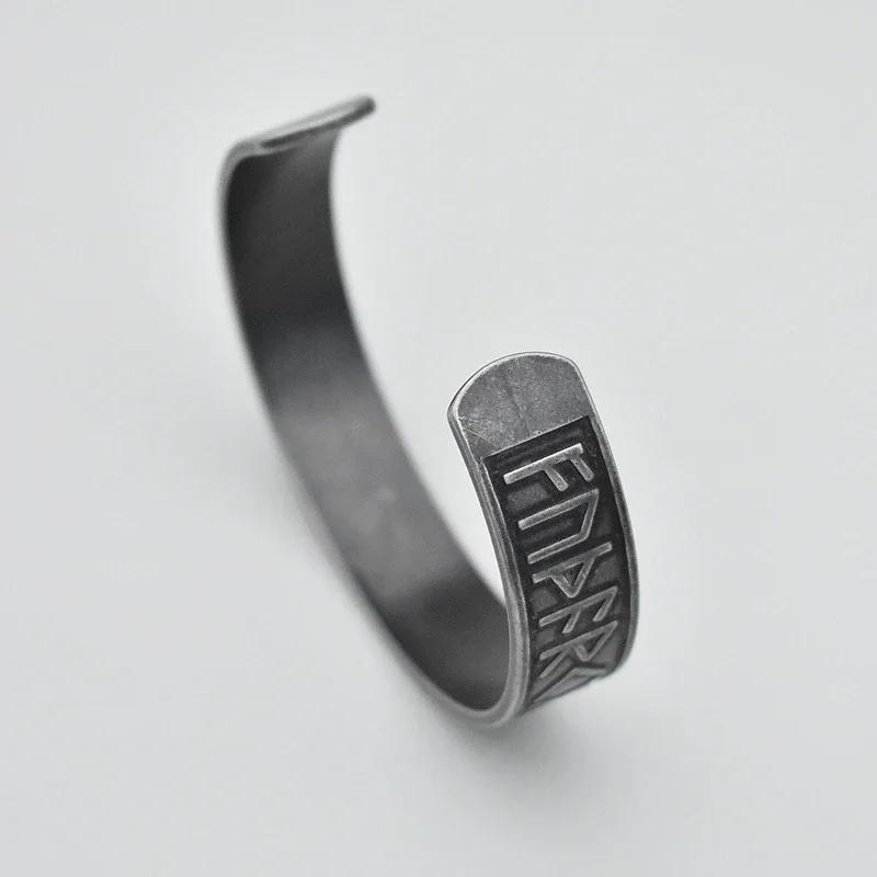 Viking Totem Letters Cuff Bracelet Norse Mythology Antique Black Stainless Steel Bangle Jewelry for Men