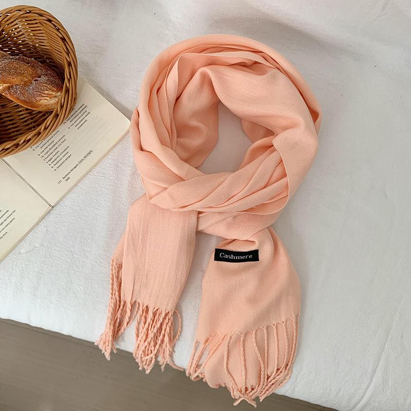 Scarf women's winter high-end sense new imitation cashmere solid color versatile warm fringed shawl scarf