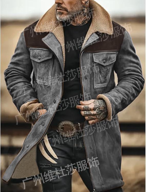 Men's 2026 Autumn/Winter Suede Patchwork Jacket with Multi-Pocket Zipper