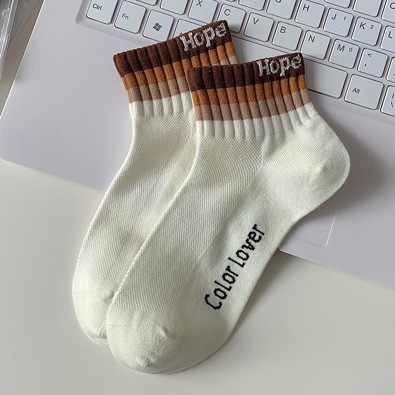 Boat Socks for Women Spring and Summer, Thin Short Cotton Socks, Color-blocking Mesh Socks, Women's Sweat-absorbing Boneless Socks