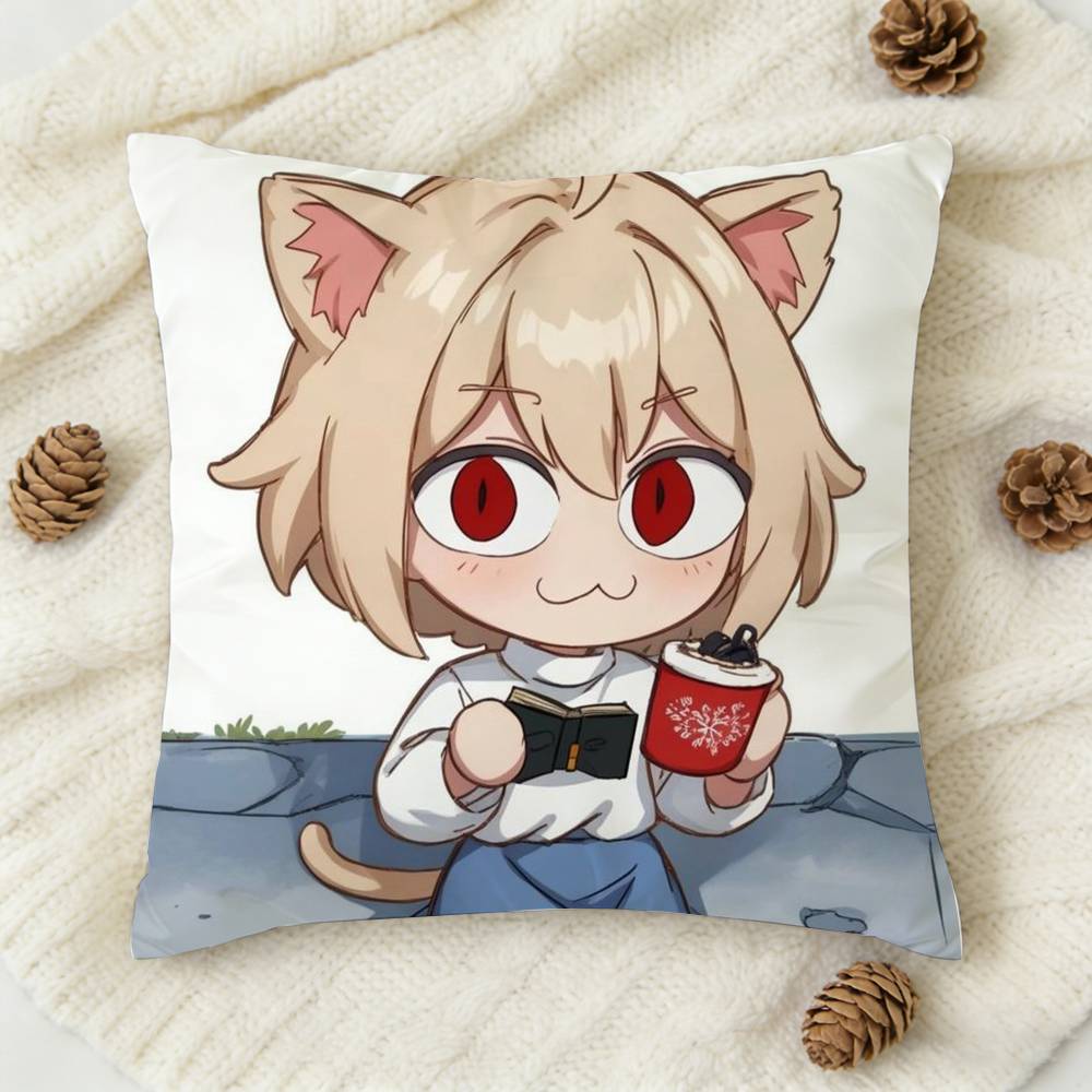 Kawaii Neco Arc Cartoon Doublesided Printed Square Decorative Cushion Cover for Sofa Living Room Home Decor