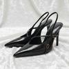 Women Black Pointed Toe High Heel Pumps Slingback Cross Strap Evening Party Shoes Comfortable Ankle Buckle Dress Shoes