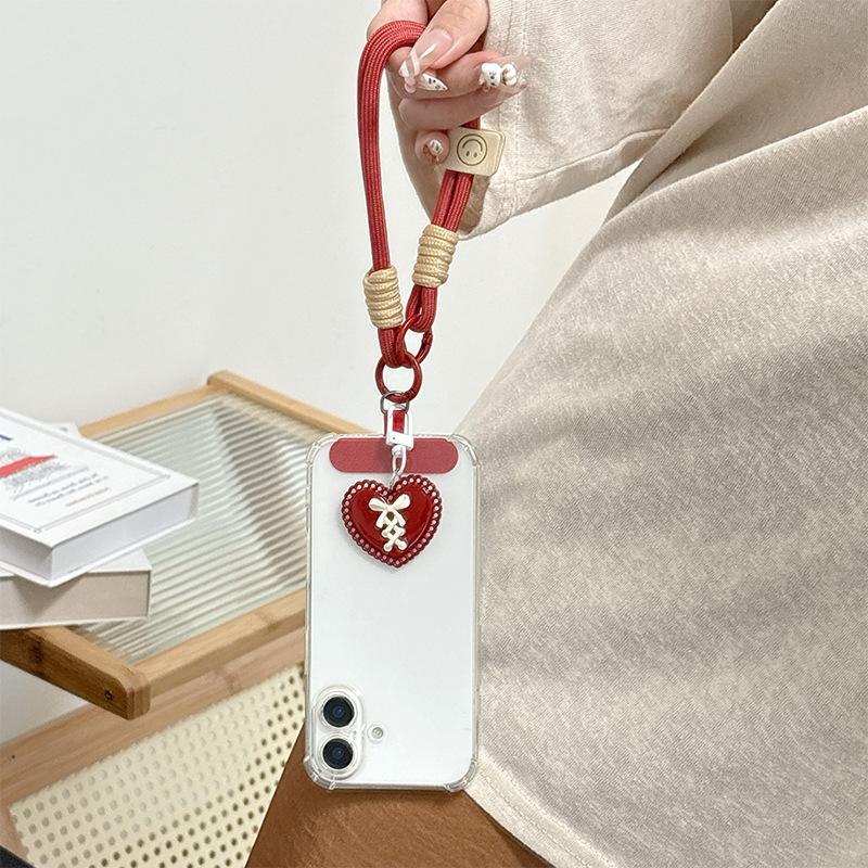 Mobile Phone Lanyard, Love Pendant, School Bag Hanging Chain, Women'S Keychain, Short Handrail, Thickened Anti-Drop, Anti-Loss Accessories