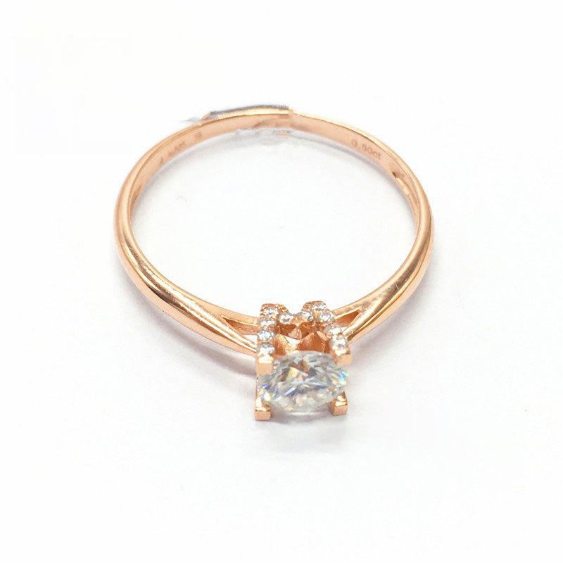 Purple Gold Inlaid Four-Claw Zircon Ring, Simple High-Grade Rose Gold-Plated Color Gold Live