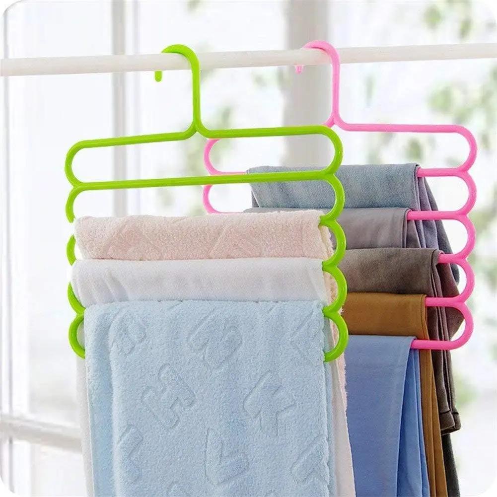 Multipurpose Multi-Layer 5-in-1 Plastic Hanger Clothes Organiser for Wardrobe, Shirts, Ties, Pants Space Saving Hanger