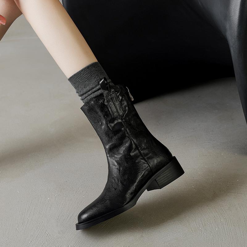 Fashion 2025 New Winter Women Boots Fashion Med Heels Pointed Toe Women Shoes  Ladies Western Boots Modern Chelsea Short Boots