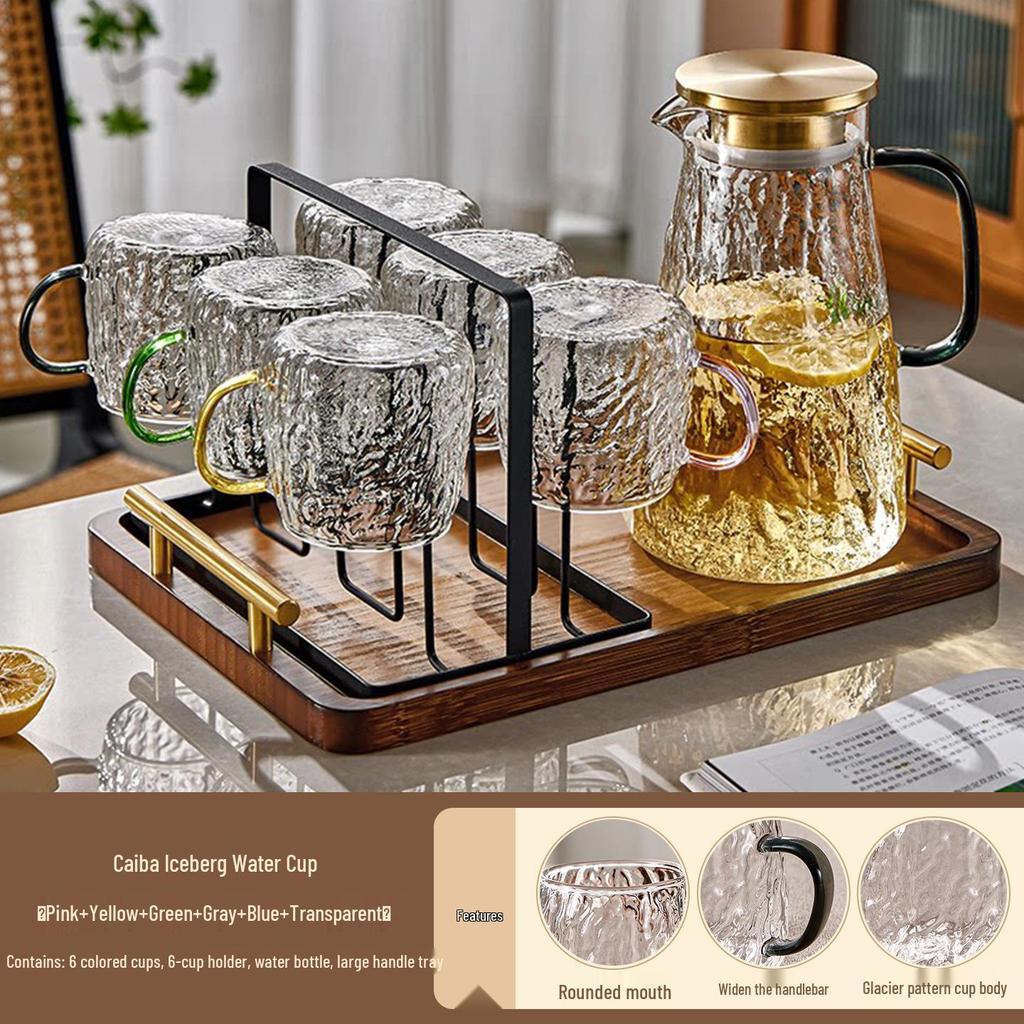 Luxury Glacier Glass Pitcher & Cup Set for Living Room - Elegant Cold Water Drinkware