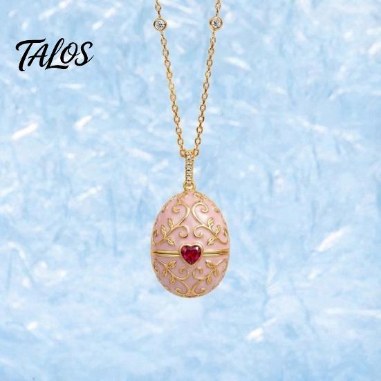 Talos Openable Egg Pendant Necklace, Cubic Zirconia Heart Retro Box Jewelry Gift for Girlfriend Wife Mom