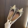 Premium Textured Cashmere~ Bow Pointed High Heels Women's Thin Heels Shallow Mouth Single Shoes Spring and Autumn Versatile