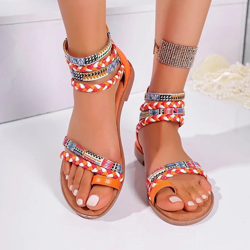 

Round Head Fish Mouth Shallow Mouth Fashion Comfortable Casual Women s Shoes Summer New Color Matching Sexy Roman Flat Sandals 35 помаранчевий