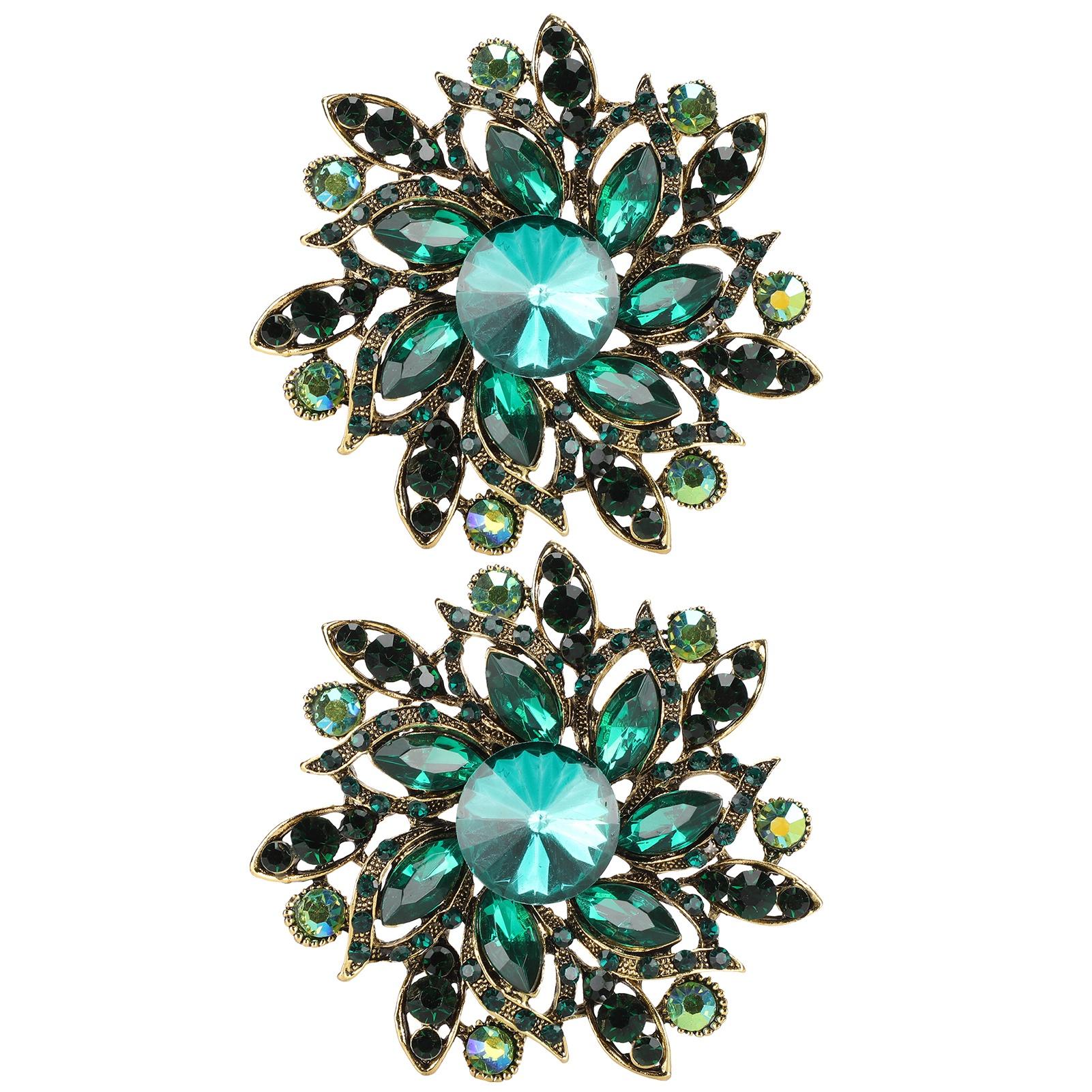 

2шт. Цветочная брошь в стиле ретро с бриллиантами, модная одежда, лацкан, корсаж, аксессуары, зеленый зелёный