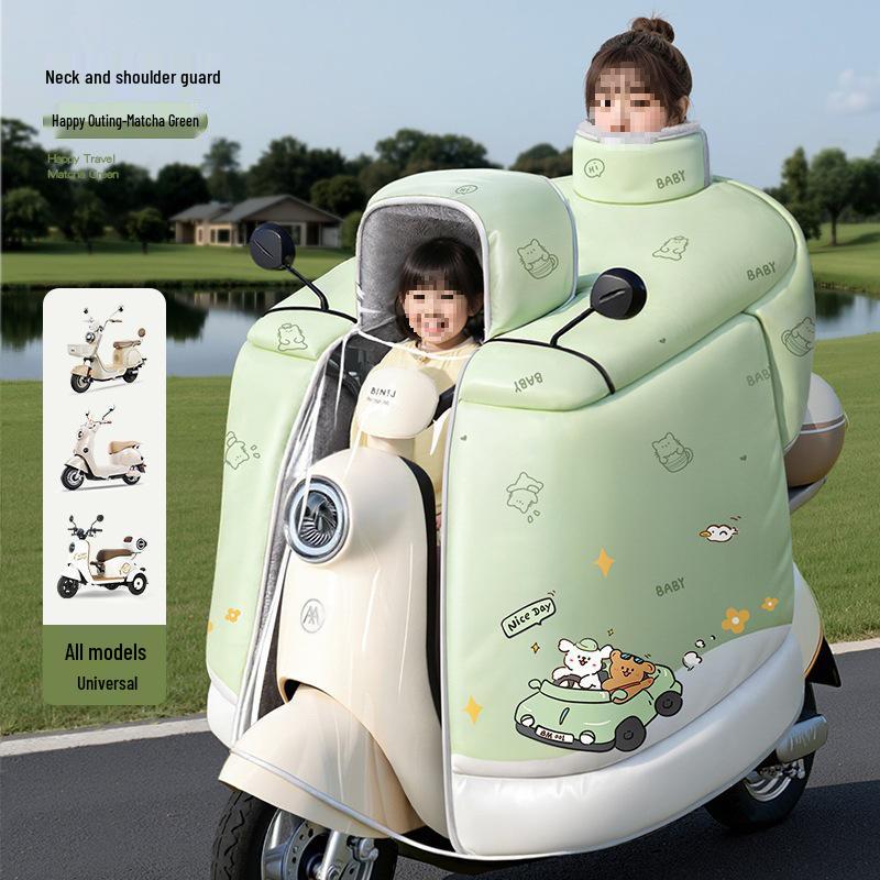 Children's Parent-Child Electric Motorcycle Winter Windshield - Fleece-Lined, Thickened, Waterproof, Full Coverage.