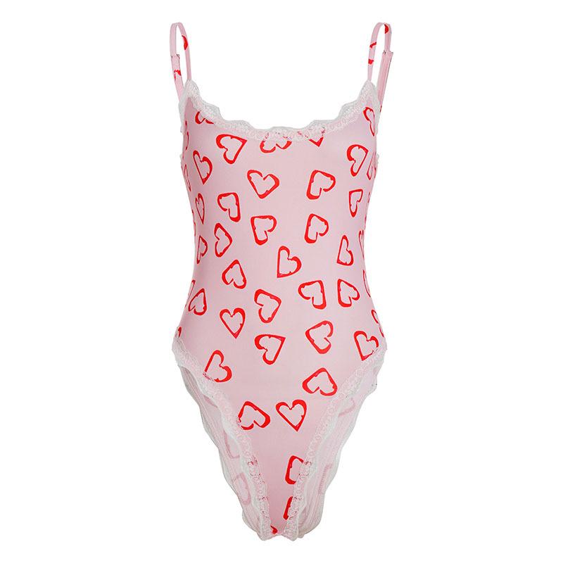 Боди с принтом в виде сердечек, кружевной отделкой, сладкое и острое, с открытой спиной Small