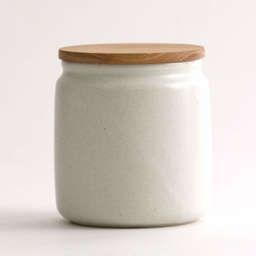 SALIU Canister, Made In Japan | Storage Container | Ceramic | Teak | Wooden Lid | 420ml | Gift | Interior (SALIU White)