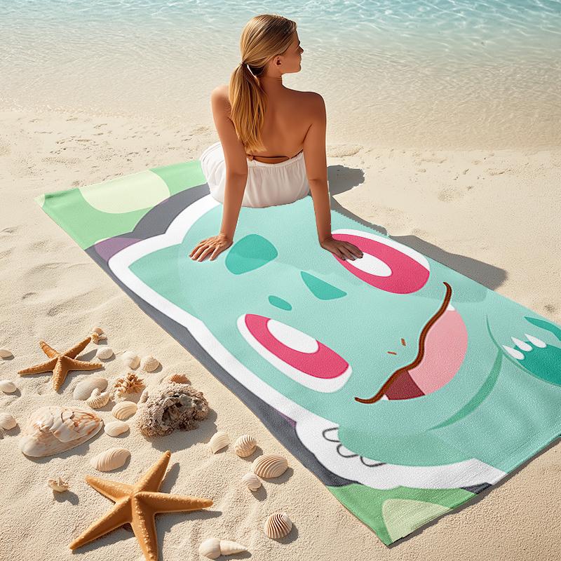 Beach Towel with Pokémon Bulbasaur Pattern - soft,absorbent,machine washable Lightweight&Modern,swimming,Travel Essentials