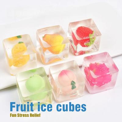 Transparent Cube Fruit Tpr Squeeze Toy Fun Stress Relief Fidget Gadget Cute Simulated Fruit Ornament Sensory Vent Toys