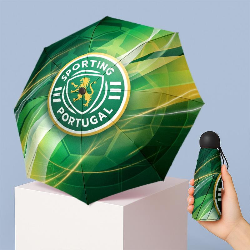 Sporting CP FC Mini 5-fach Taschenschirm Kompakt Leicht Anti-UV Regen Sonnenschutz Schirm Tragbar Reise Regenschirm