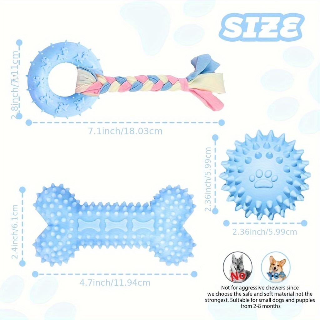 3 Pack Puppy Chew Toys for Teething, Puppy Toys Small Dog Soft Rubber Cleaning Teeth Outdoor Interactive Pet Toy Set Durable Rop