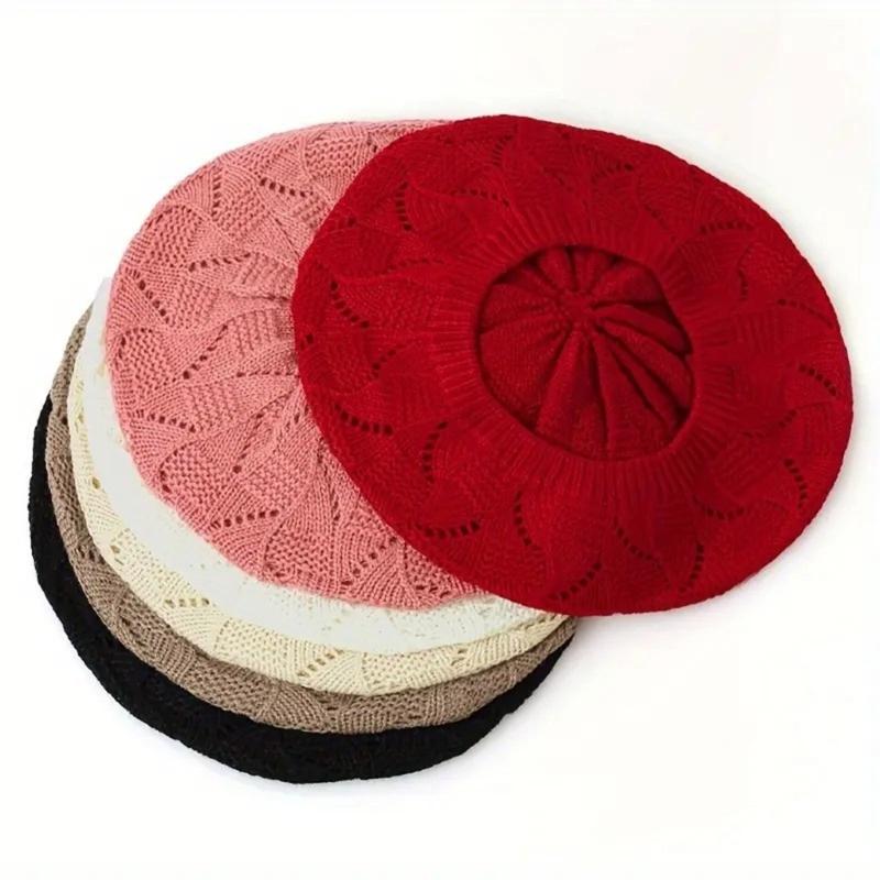 Elastic Stretchy Hollowed Beret Cap Breathable Lady Casual Painter Hat For Office Women and Teens Girl Everyday Wear