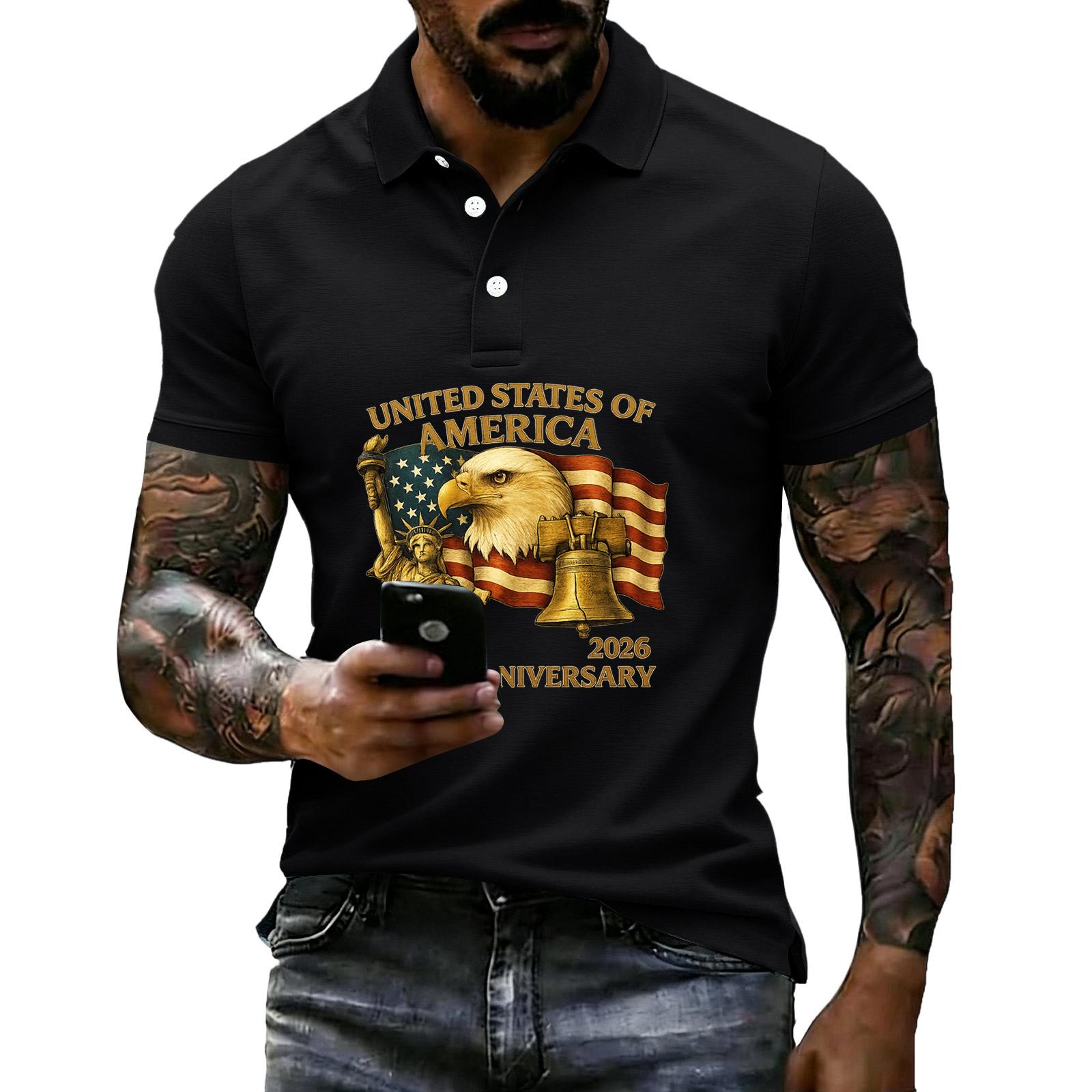 

Men s Loose Fit Casual Short Sleeve Polo Shirt with Graphic Print United States Independence 250th Anniversary Design XL