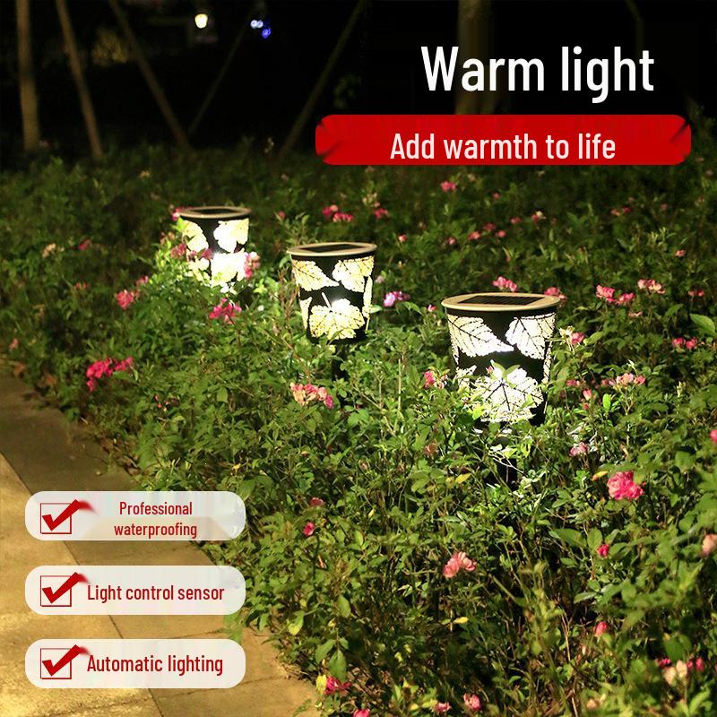 Waterproof Solar Garden Lights with Hollowed Leaves Design - Super Bright Outdoor Landscape Decoration